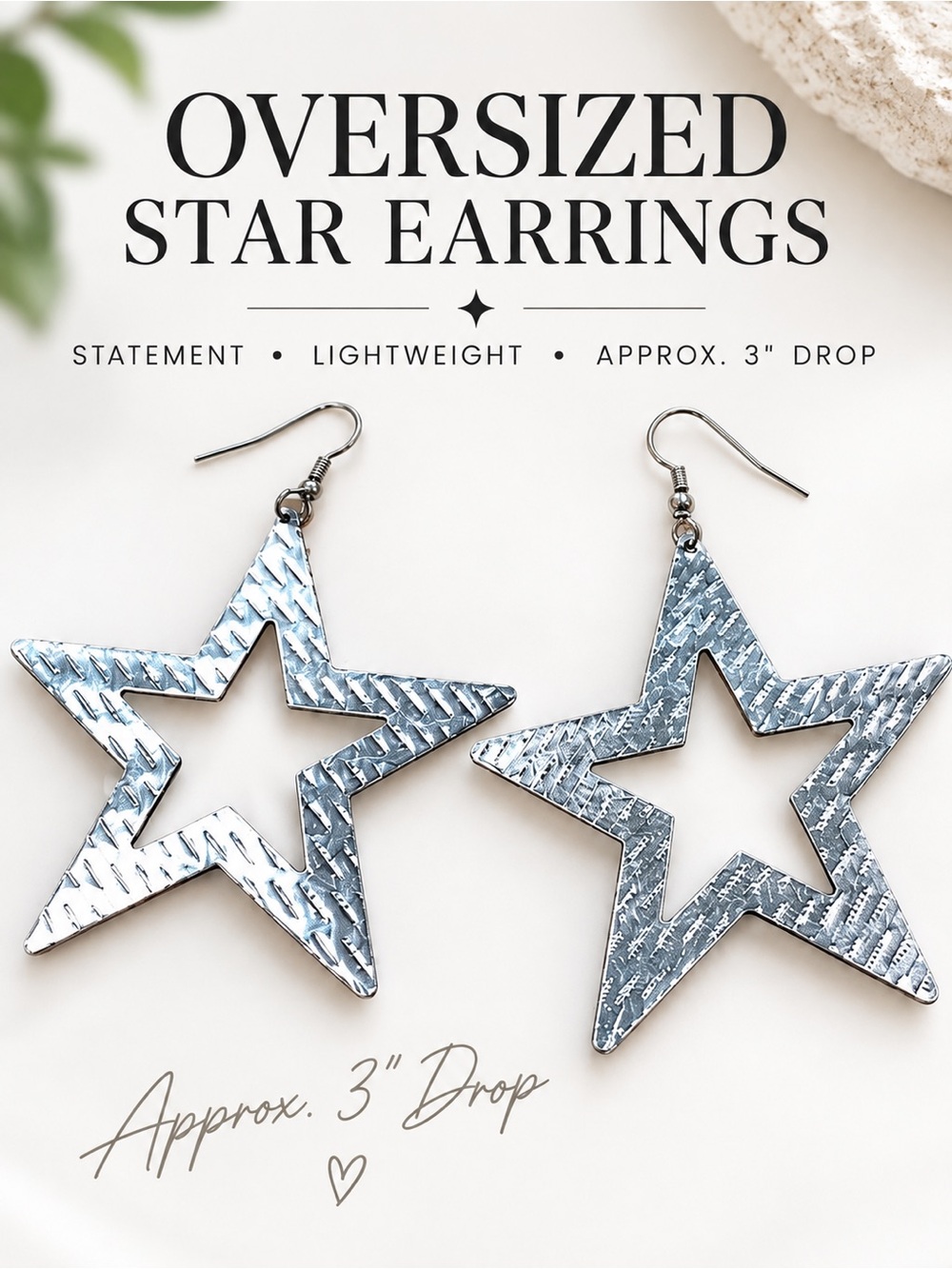 Oversized Silver Star Dangle Earrings Statement Y2K Retro Lightweight
